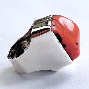Rebecca Collins Coral and Sterling Statement Ring